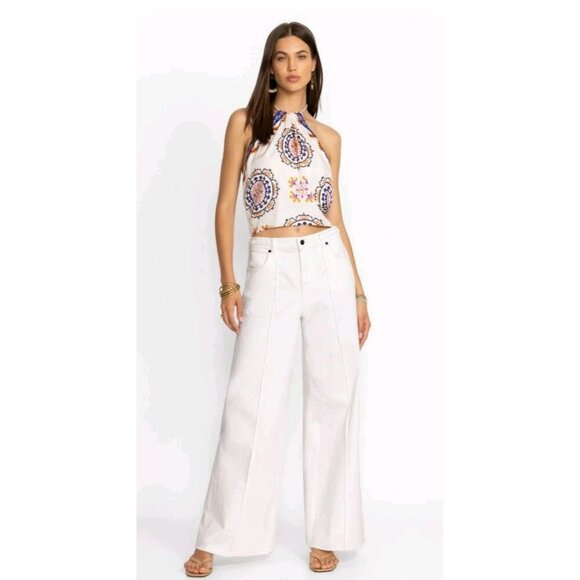 Johnny Was Size 27 The Braided Wide Leg High Rise Stretch Jean White $278 NWT - Picture 7 of 7
